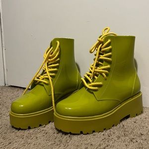 Lime Green and Yellow Laced Platform Boots